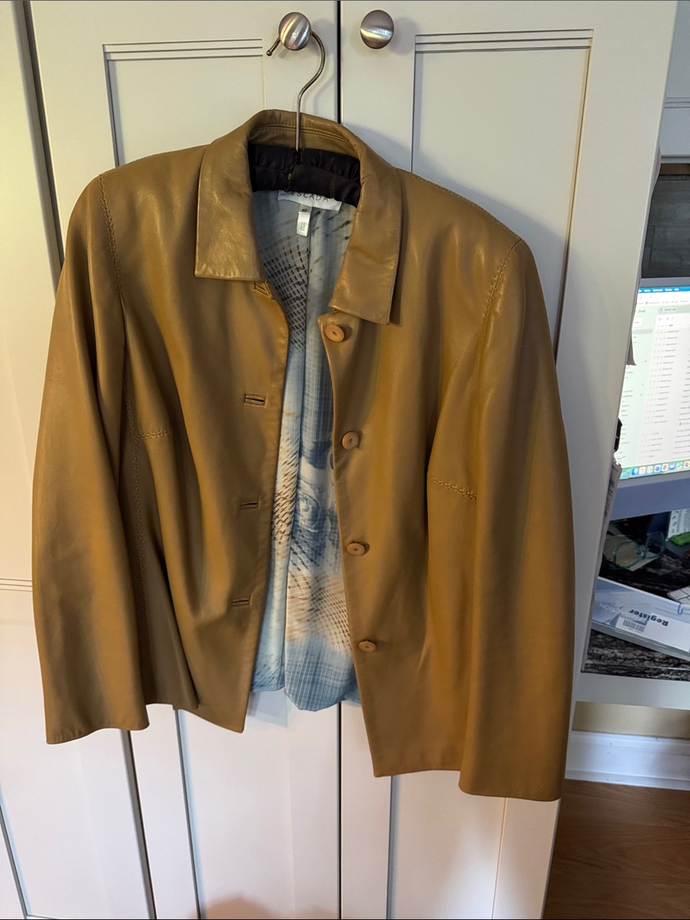 Escada Camel Leather Button-Front Jacket